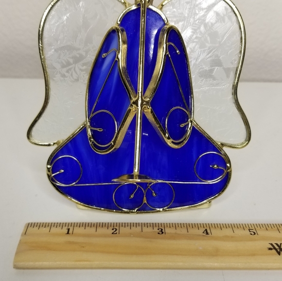 Stained Glass Angel Tea Light Candle Holder Blue Gold Holiday Christmas Angel - Picture 9 of 10